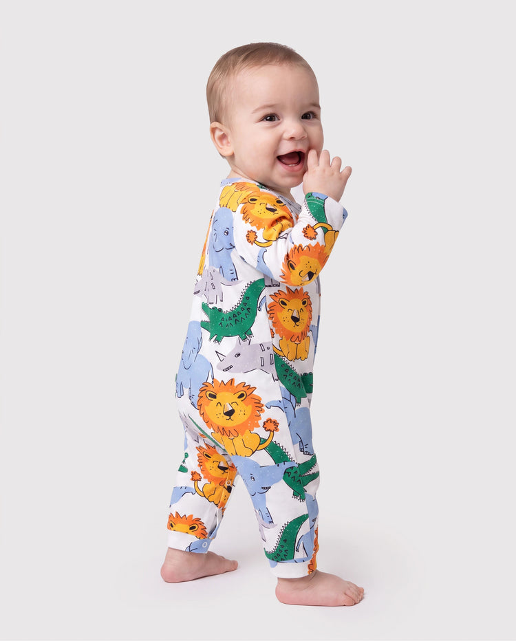 Baby Boy Kindlicher Löwe Knopf Langarm Overall Mehrfarbig