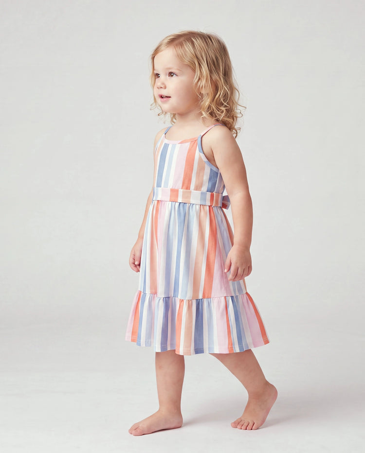 Toddler/Kid Girl Colorful Stripe Camisole Belt Dress Multi-color