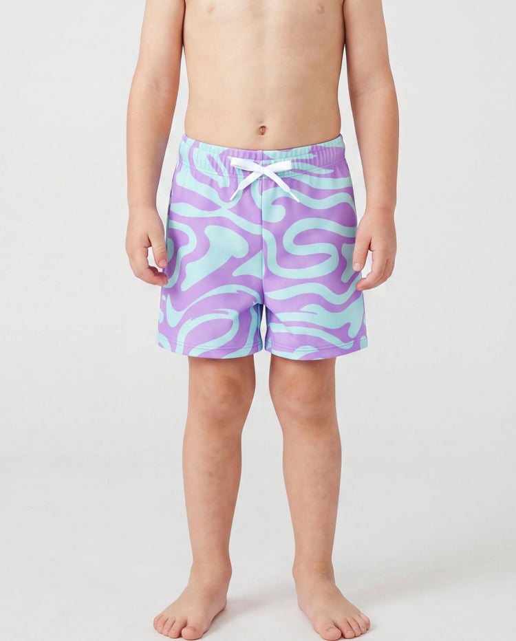 Kleinkind Jungen Trendiger Lila & Blauer Wellenmuster Badehose Lila