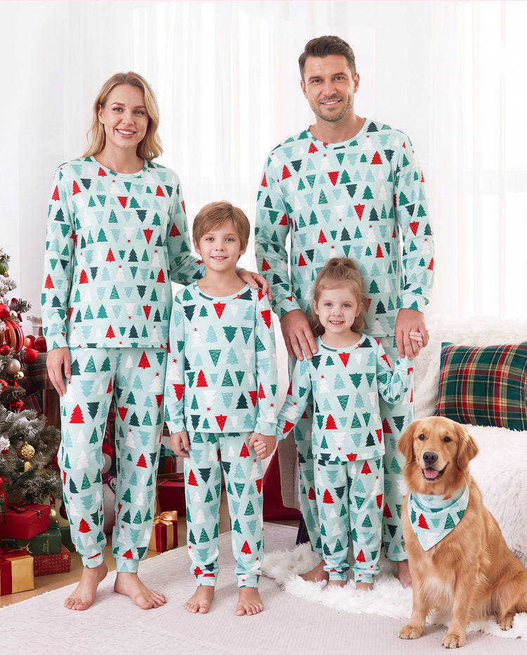 Pyjamas de Noël assortis pour toute la famille, motif sapin de Noël, coton bleu