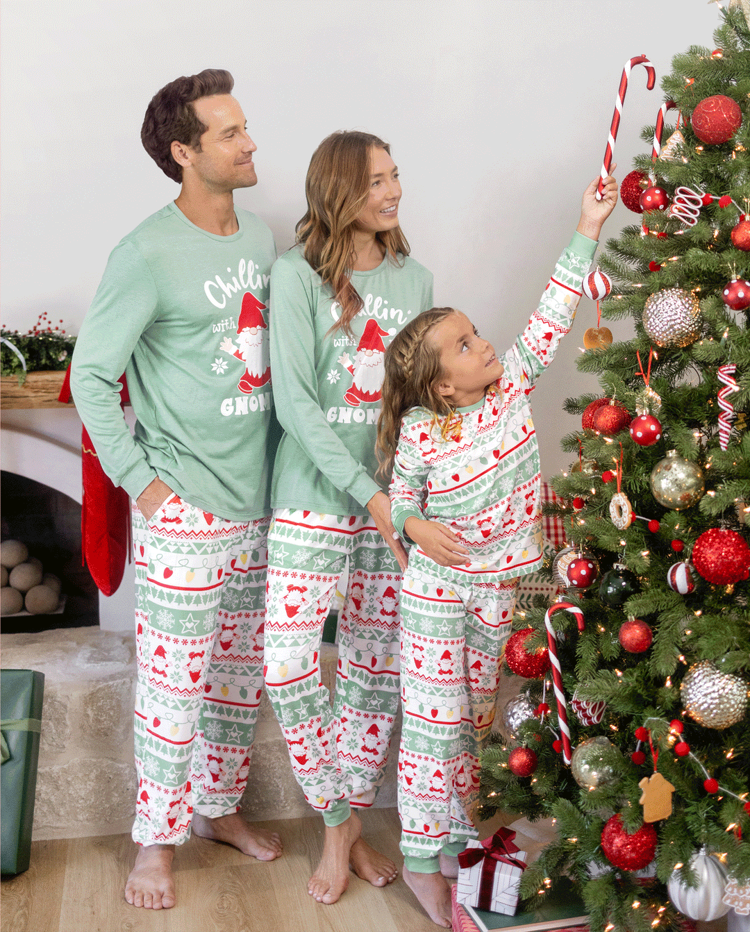 PatPat Matching Family Christmas Pajamas Gnome Print Glow in the Dark Light Green