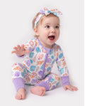 Bamboo Baby Girl Elegant Printed 2-Way Zip Onesies Anti Slip Long-sleeve Footie with Hairband Purple