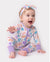 Pijamas elegantes de bambú para bebé niña con estampado, cremallera 2 vías, antideslizantes, de manga larga con pies y diadema Púrpura