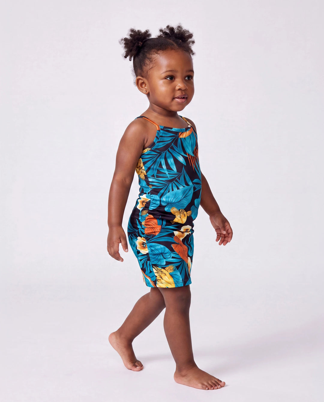 Kleinkinder/Mädchen Floral-Panel T-Shirt und Kleid-Set mit gerafftem Kordelzug an der Seite Schwarz