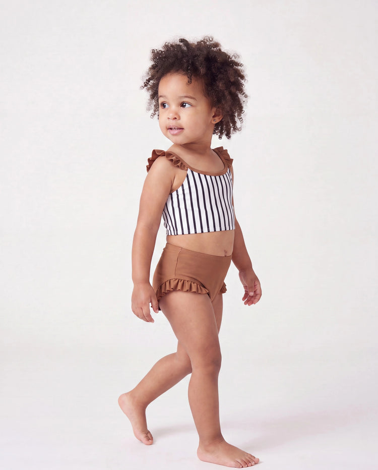 Conjunto de bikini a rayas con bloques de color para niña pequeña Bloques de color