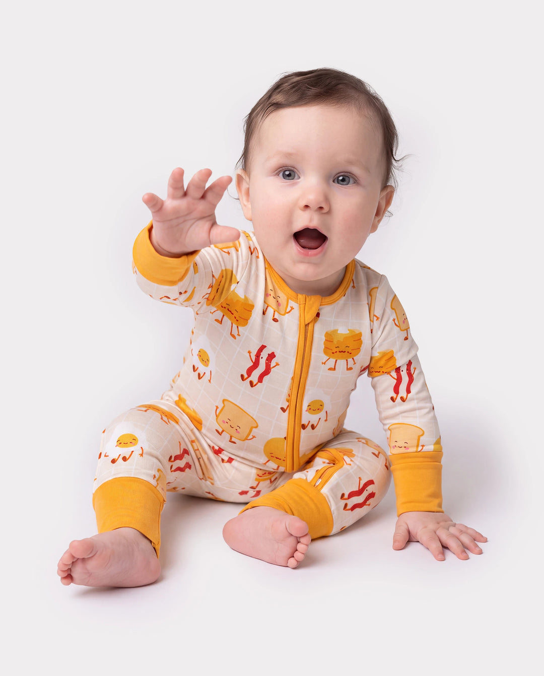 Bamboo Baby Boy/Girl Cartoon Printed 2-Way Zip Onesies Anti Slip Long-sleeve Footie Pale Yellow