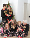 Pijamas navideños a juego para toda la familia, estampado de oso, negro