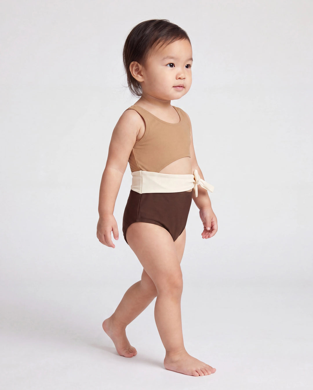 Maillots de bain bicolores pour fillettes, maillots de bain pour vacances d'été à la plage Café