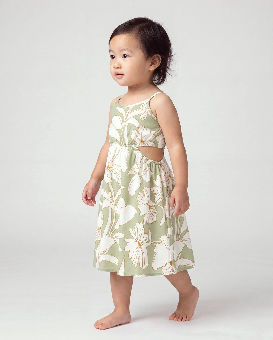 Toddler/Kid Girl Outfits Tropical Floral Print Strap Dress Pale Green