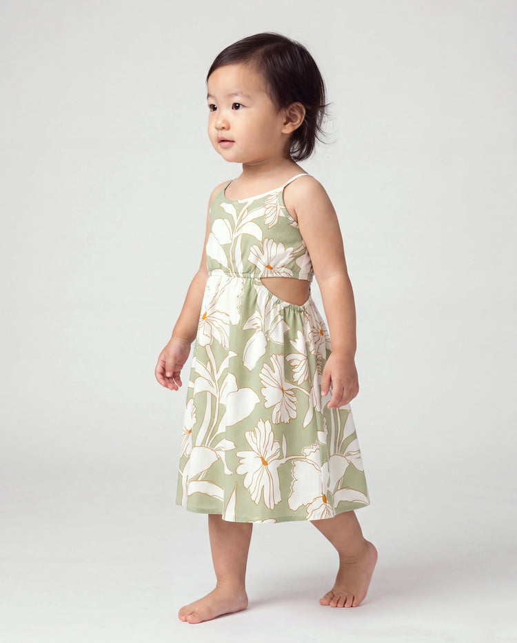 Toddler/Kid Girl Outfits Tropical Floral Print Strap Dress Pale Green