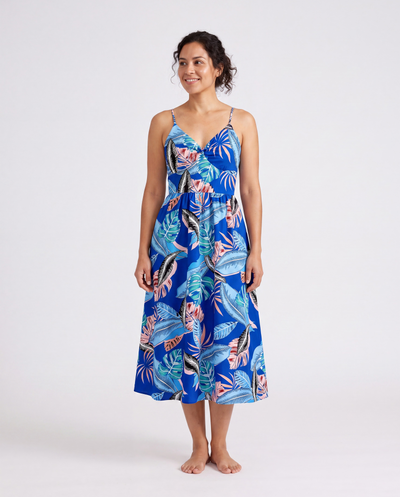 Mommy & me Tropical Dress & T-shirt Set – Blue Floral Print for Dad, Mom, Girls & Baby, Perfect for Summer Vacations and Family Photos Blue