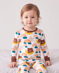 Ensemble Pyjama en Bambou 2 Pièces Imprimé Animal Enfantin Pyjama Ajusté pour Bébé/Tout-petit Marron