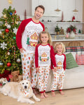 Pijamas navideños a juego para toda la familia, estampado de casa de galleta de jengibre y árbol de Navidad, rojo