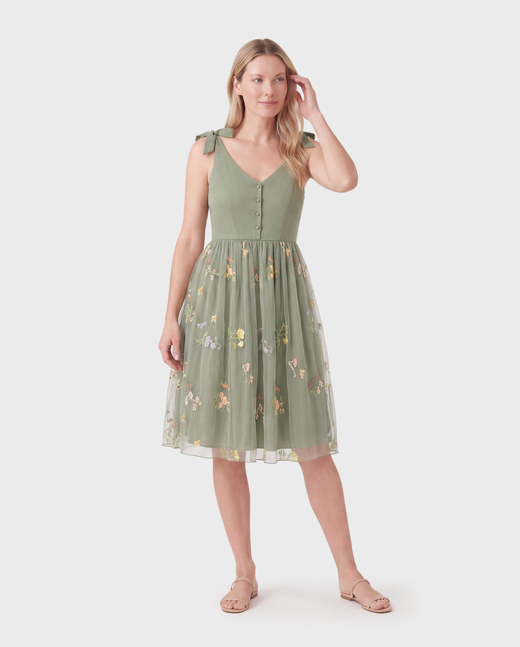Family Matching Polo Collar Short-sleeve Shirt or V-neck Strappy Mesh Dress  Green