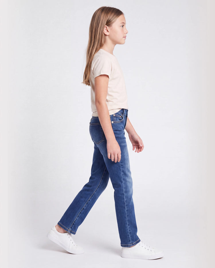 Pantalones vaqueros de mezclilla para niños con cintura elástica, suaves, elásticos y cómodos para uso diario con bolsillos, color azul oscuro