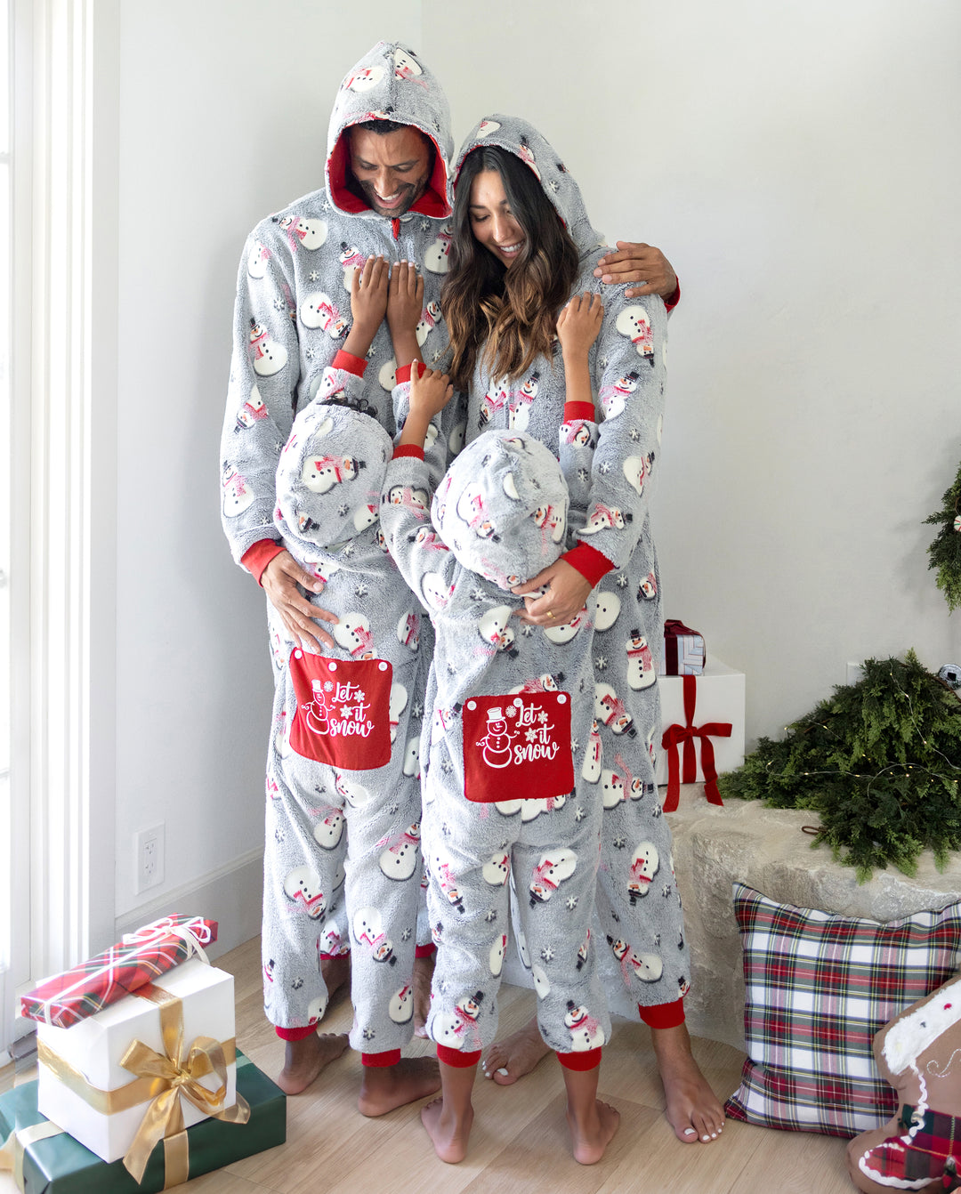 Christmas Matching Family Coral Fleece Pajamas Snowman Print Gray