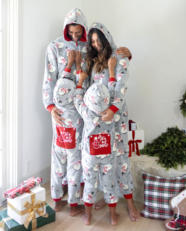 Christmas Matching Family Coral Fleece Pajamas Snowman Print Gray