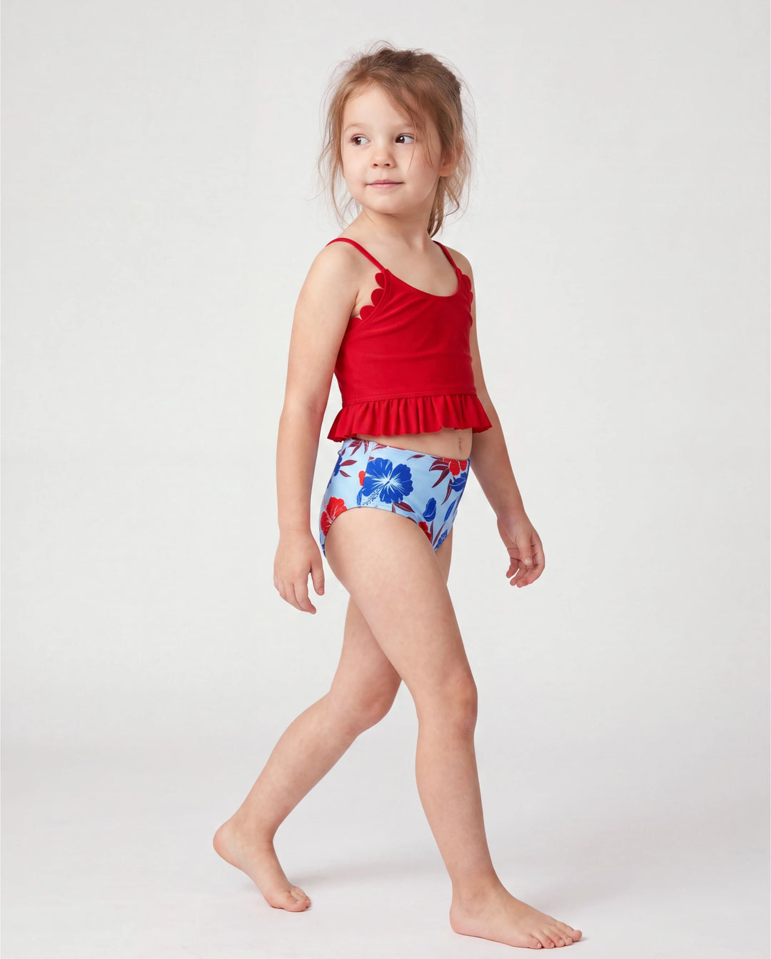 Conjunto de bikini con estampado floral para niña pequeña, perfecto para días de playa y fiestas en la piscina Rojo