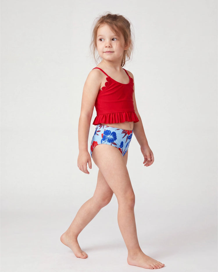 Conjunto de bikini con estampado floral para niña pequeña, perfecto para días de playa y fiestas en la piscina Rojo