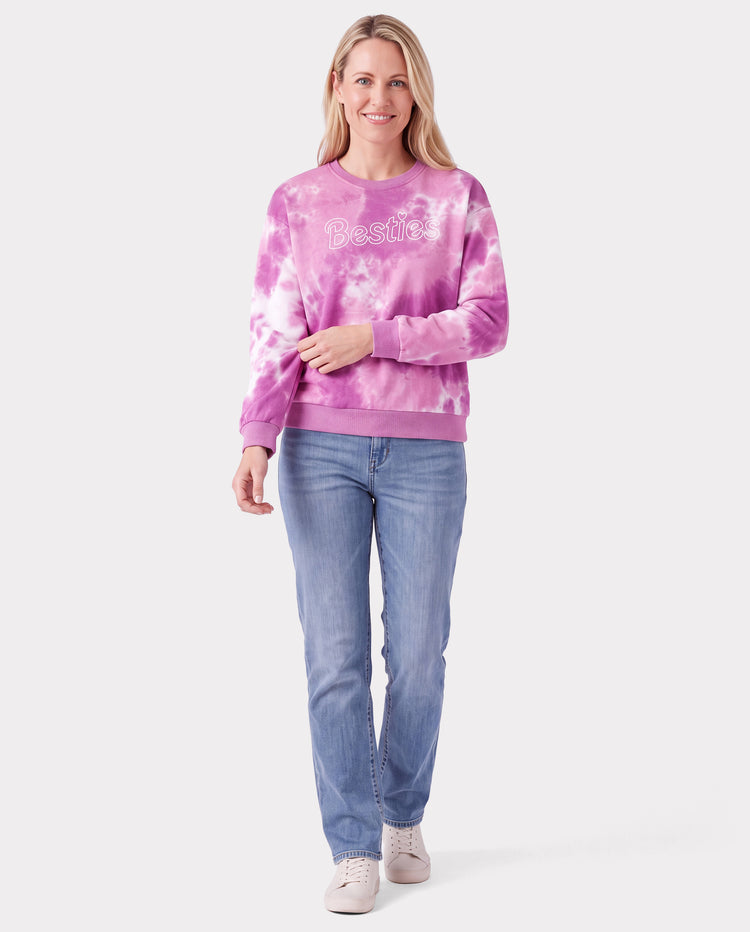 Mommy and Me Besties Tie-Dye Sweatshirts & Baby Romper Pink purple