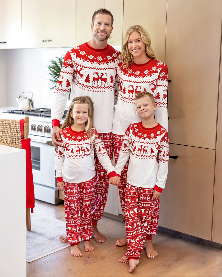 Family Matching Christmas Pajamas Fair Isle & Reindeer Print Red