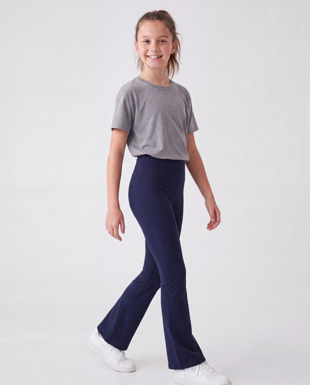 Leggings de yoga évasés taille haute pour fille avec chouchou assorti offert, bleu foncé