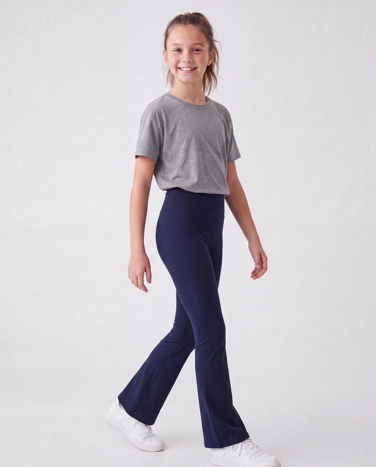 Leggings de yoga évasés taille haute pour fille avec chouchou assorti offert, bleu foncé
