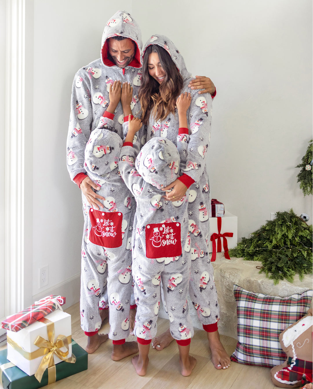PatPat Family Matching Christmas Pajamas Snowman Print Coral Fleece Gray Christmas Onesie