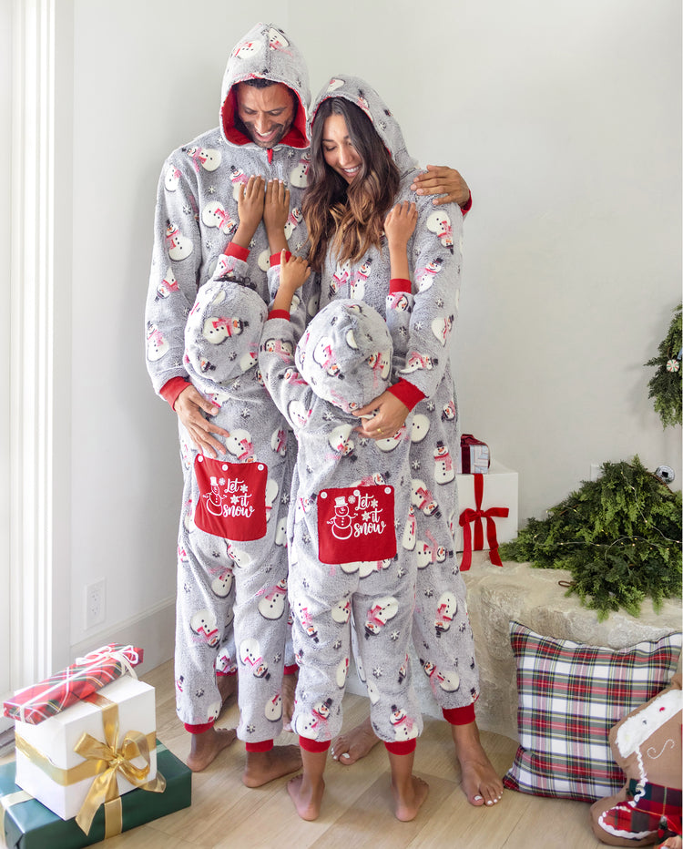 PatPat Family Matching Christmas Pajamas Snowman Print Coral Fleece Gray Christmas Onesie