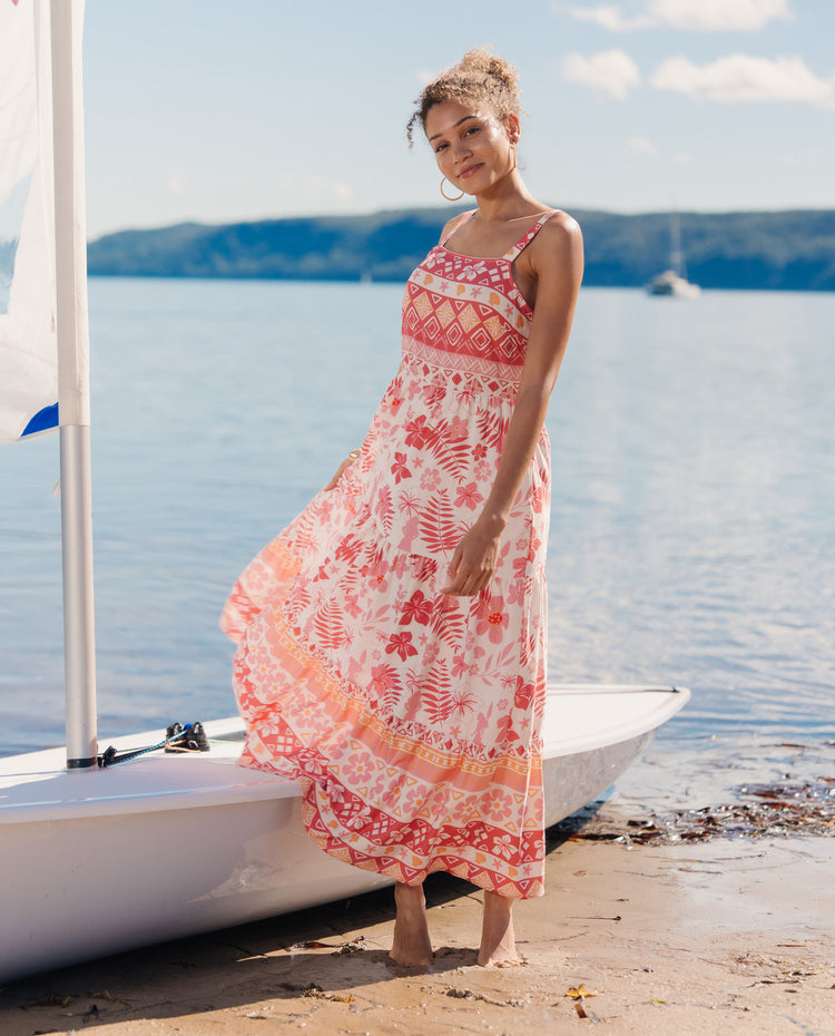 Disney Princess Mommy and Me Moana Floral Dresses with Ruffle Straps for Summer Family Outings & Photos Pink