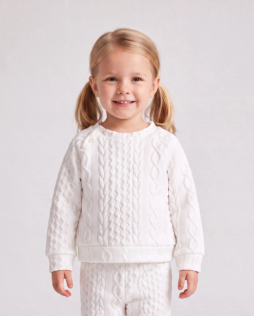 Baby Boy/Girl Clothes 2pcs Solid Knitted Sweatshirt and Pants Set White
