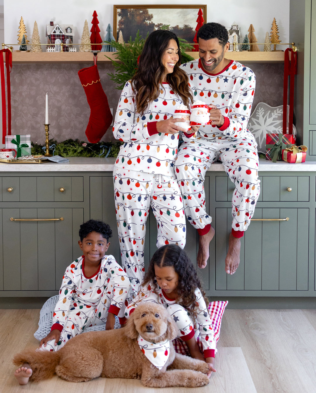 Christmas Matching Family Pajamas Xmas Lights Print White