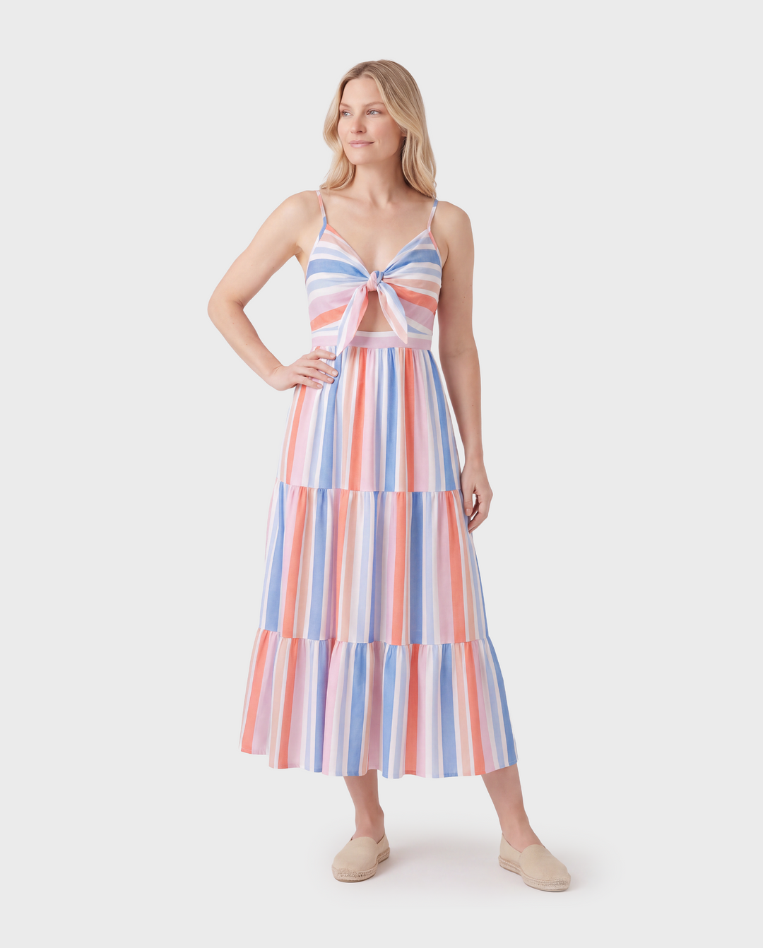 Family Matching Blue Short-sleeve Tee or Colorful Stripe Camisole Dress Multi-color