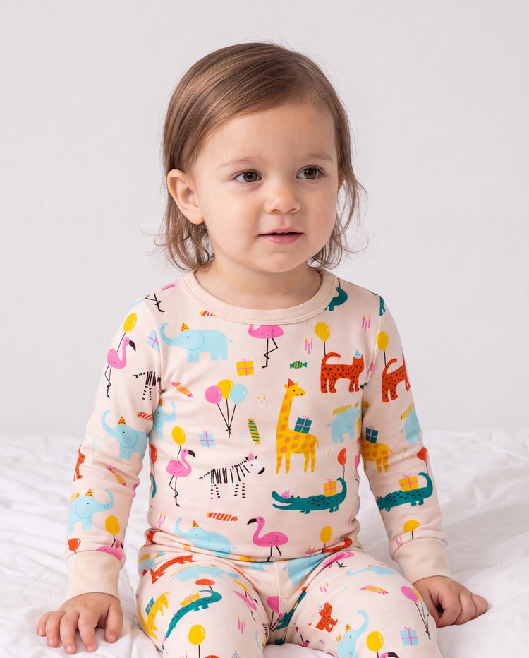 Bamboo Baby/Toddler 2-Piece Childlike Animal Print Snug-Fitting Pajamas Set Apricot