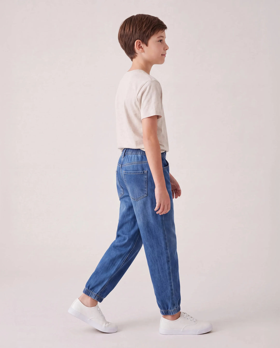 Kinder Elastische Taille Denim-Hose Weicher Stretch Bequeme Alltagsjeans mit Taschen blau