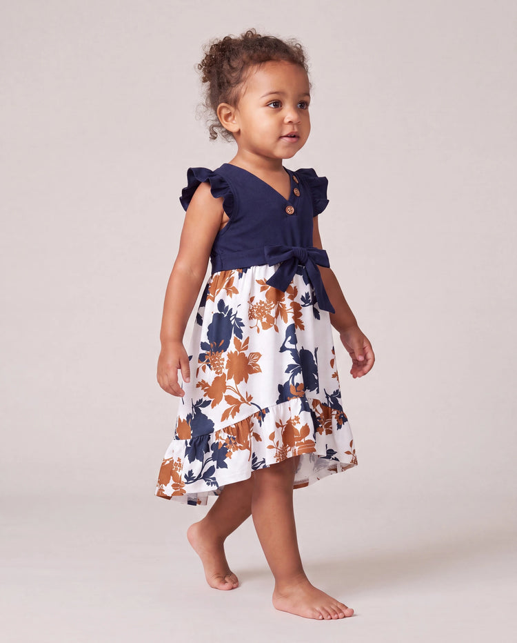 Robe fleurie pour petite fille/enfant Couture en tissu Bleu royal