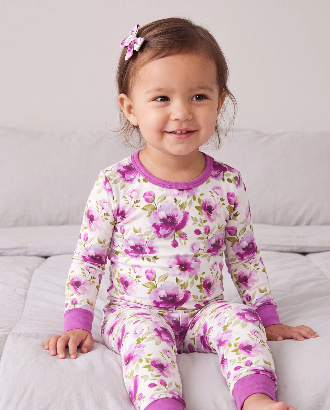 Pijama de Navidad / Halloween Conjunto de 2 Piezas de Pijama de Bambú con Estampado Infantil para Bebé / Niño Pequeño (Ajustado) Púrpura Claro