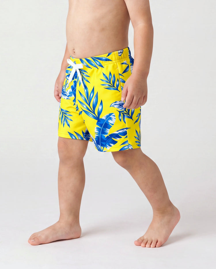 Kleinkind Jungen Gelbes Blattmuster Badehose Gelb