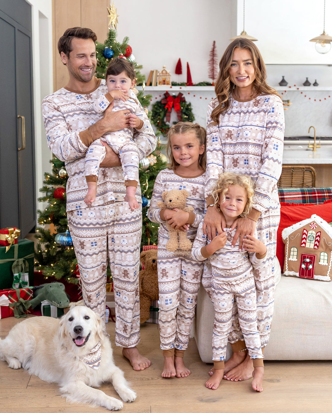 PatPat Family Matching Christmas Pajamas Fair Isle Print Cotton Khaki