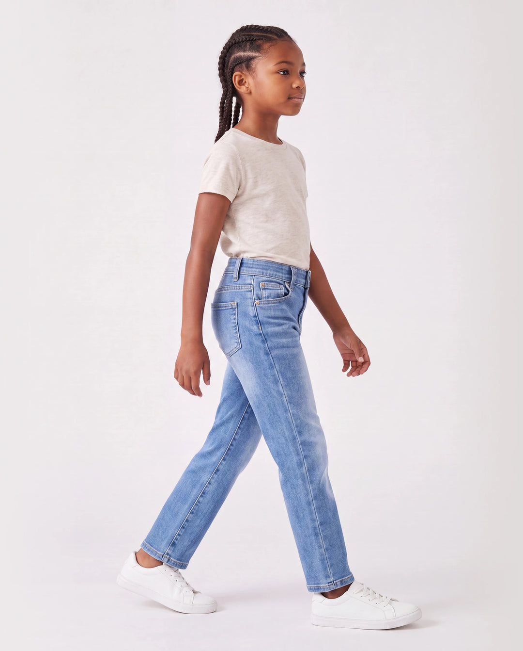 Kids Pull On Elastic Waist Denim Jeans Soft Stretch Comfortable Everyday Pants with Pockets Light Blue