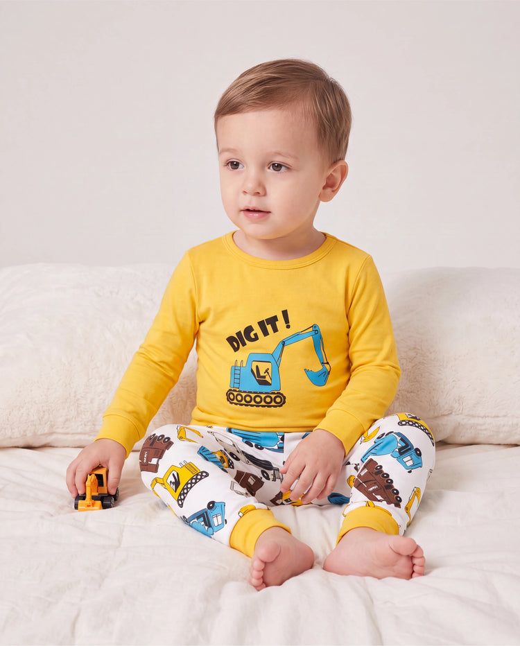 Kleinkind / Kinder 4-teiliger Pyjama aus Bio-Baumwolle 4-in-1 PJ Snug Fit Pjs für Mädchen / Jungen gelb