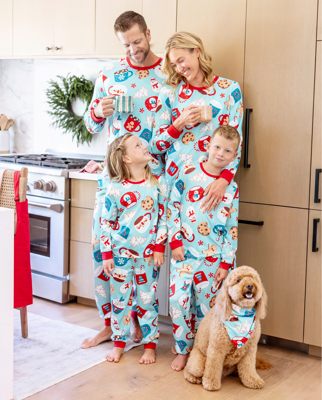 Family Matching Christmas Pajamas Mug & Gingerbread Print Blue Plus Size