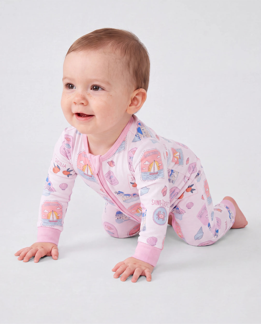 Bamboo Baby Neutral 1 Stück Cartoon-Mischung Eng anliegender Reißverschluss Fußloser Schlafanzug Pink Lila