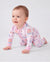 Pijama sin pies ajustado con cremallera y mezcla de dibujos animados neutral de bambú para bebé Rosa púrpura