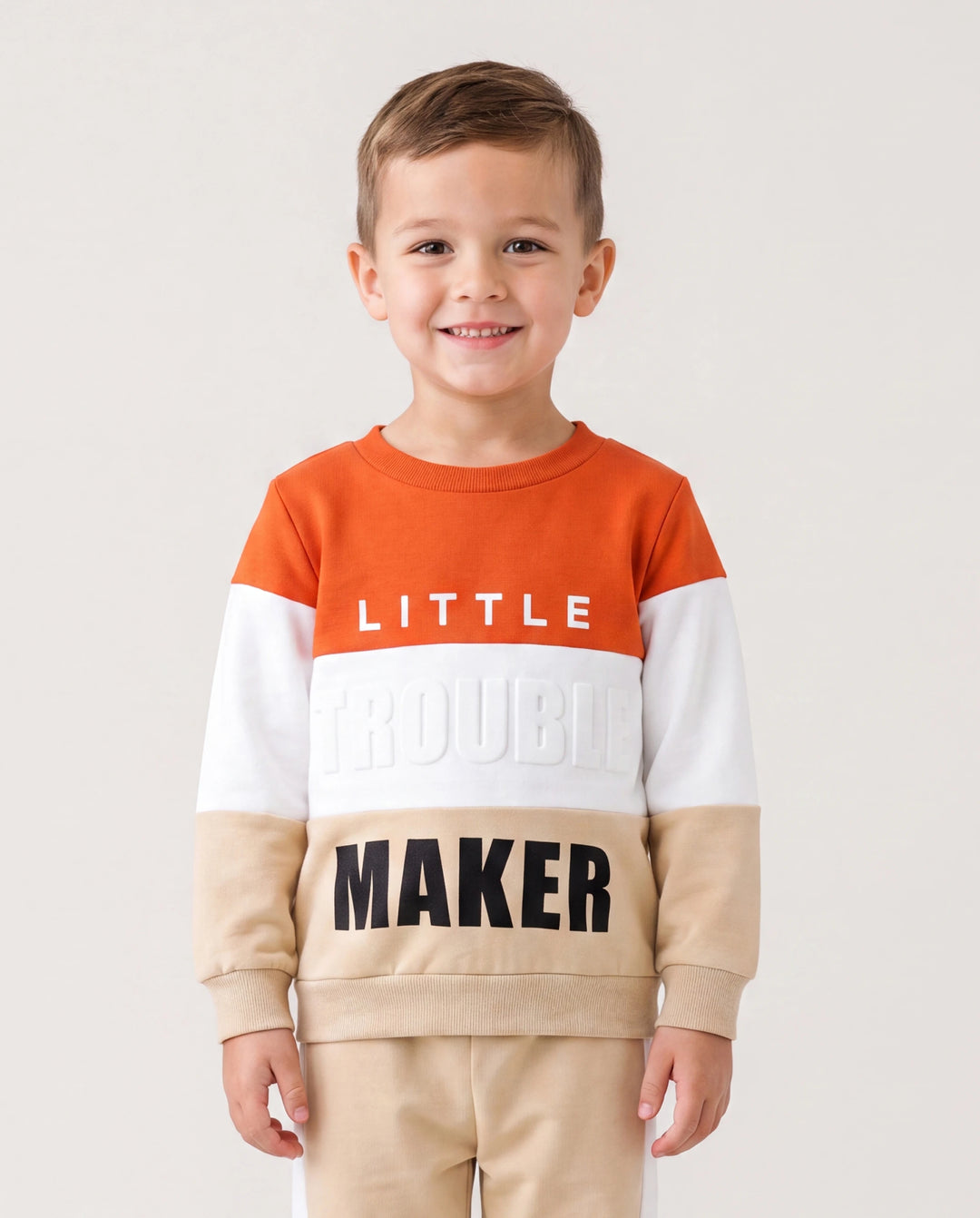 Conjunto de 2 piezas de sudadera y pantalón con estampado de letras a la moda para niño pequeño, color albaricoque