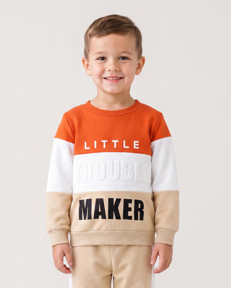 Conjunto de 2 piezas de sudadera y pantalón con estampado de letras a la moda para niño pequeño, color albaricoque