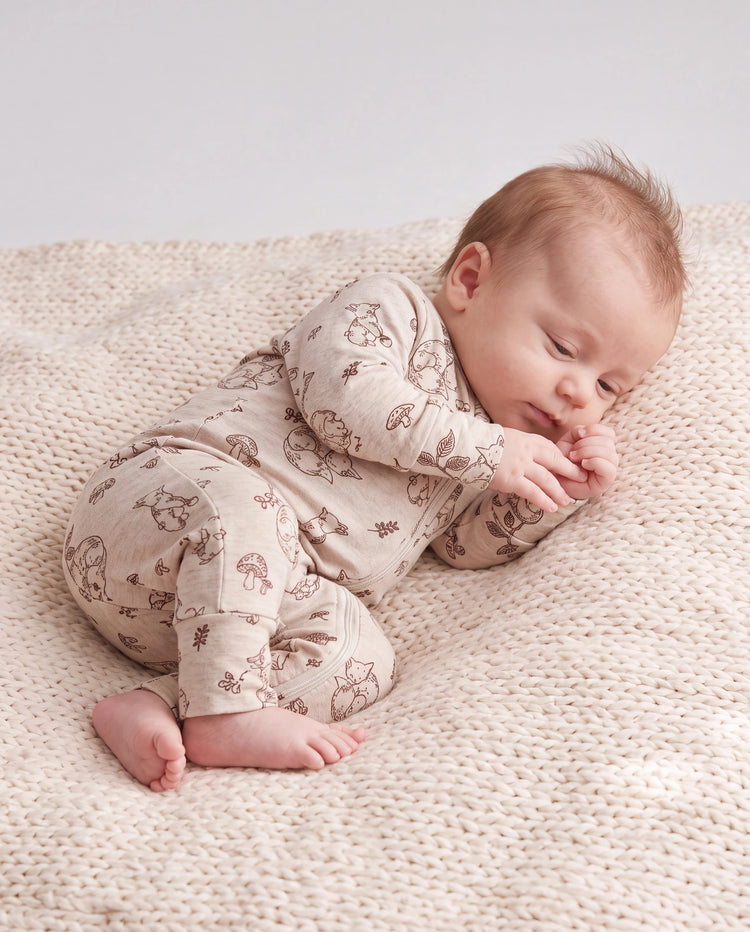 Pijama de lana ajustado con cremallera y estampado de plantas para bebé niño/niña, color albaricoque