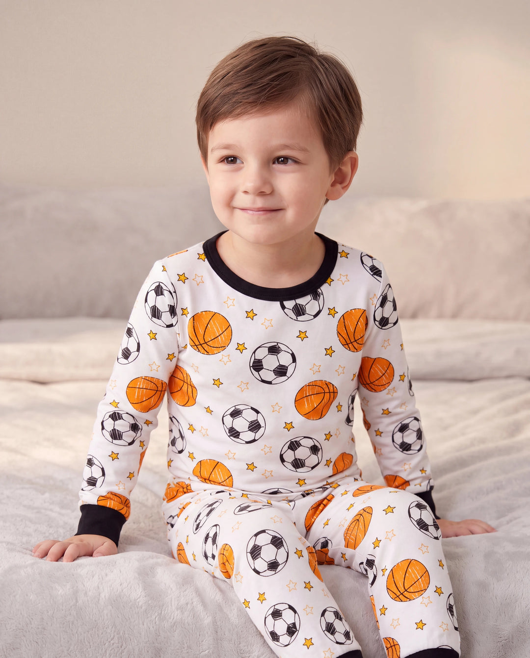 Halloween Pajamas Set with Childlike Print 2-piece Snug fit Organic Cotton Pajamas for Toddler / Kids Girls / Boys White