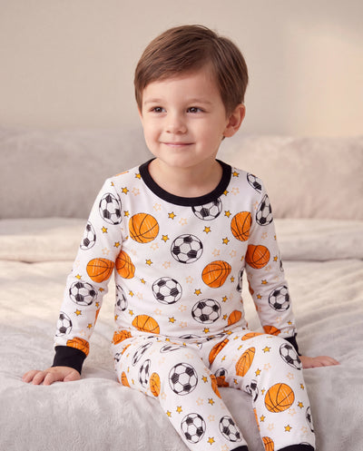 Halloween Pajamas Set with Childlike Print 2-piece Snug fit Organic Cotton Pajamas for Toddler / Kids Girls / Boys White