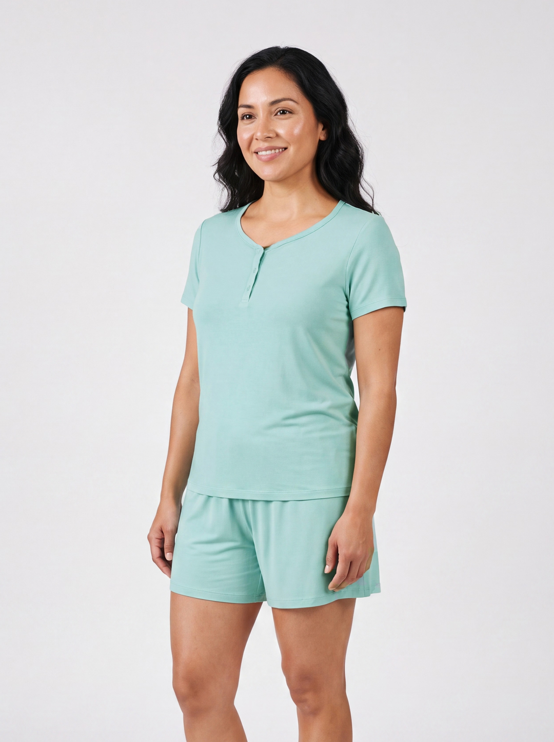 Bamboo Family Pajamas Solid Color Green Short Sleeve Matching Pajama Set ( Snug-Fitting for Children ) Green